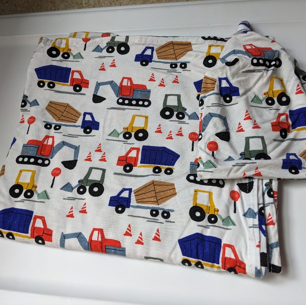 Little Sleepies Construction Swaddle and Hat Set